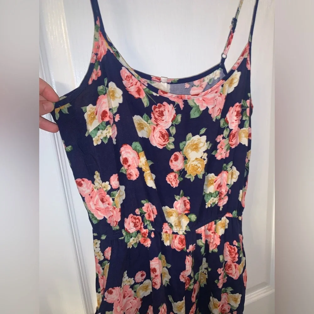 I Love S&S Inc Navy Pink Floral Romper with Pockets Elastic Waistband - Size S/M - Picture 4 of 10